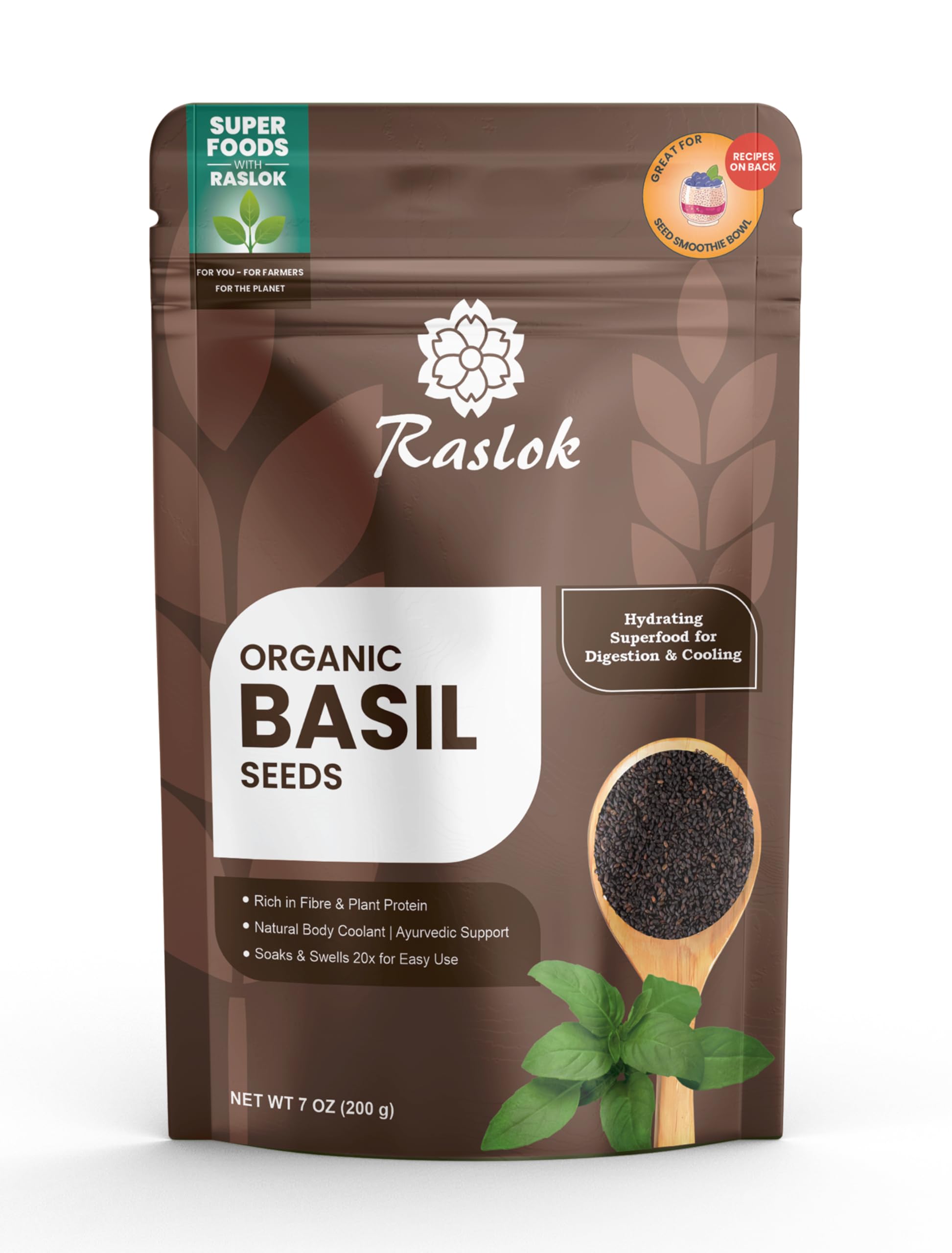 Raslok basil seeds close-up showing texture and swelling benefit