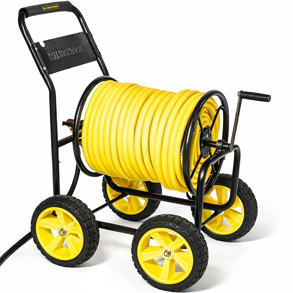 Real Hose Storage front view showing full cart and reel, durable storage