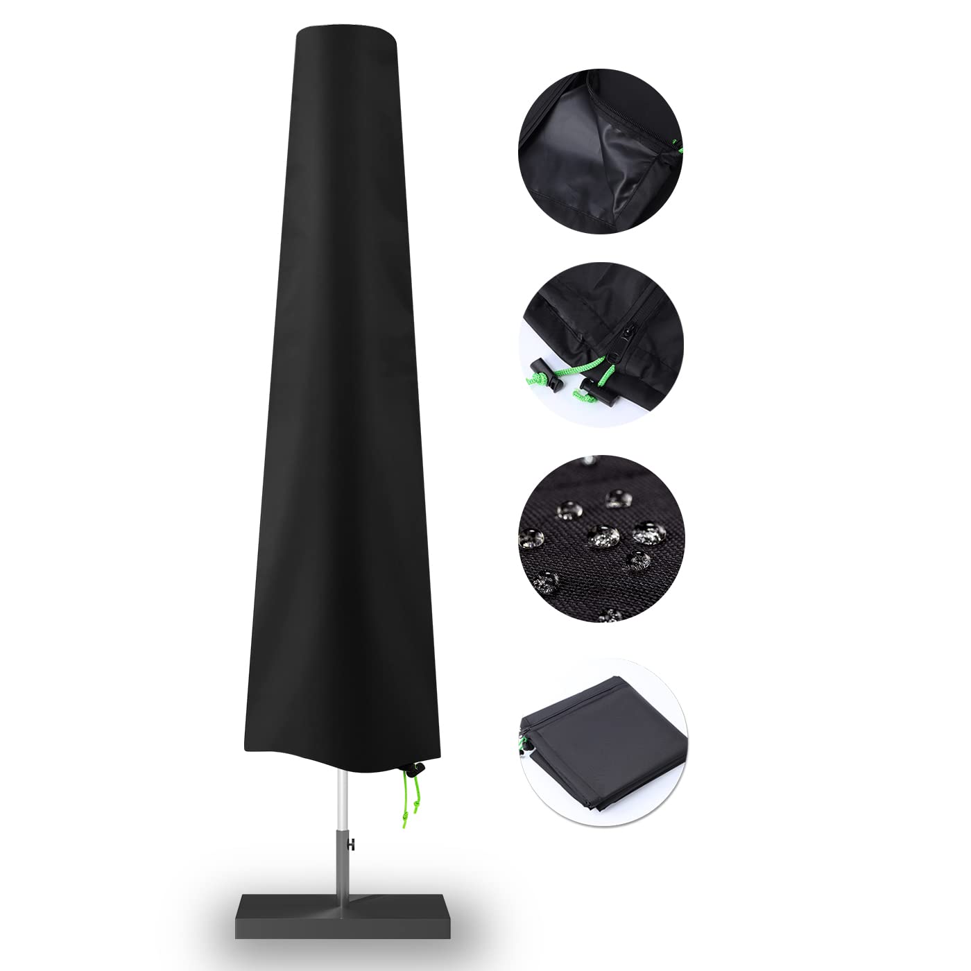 REDRICH front view of black umbrella cover showing full fit and protection