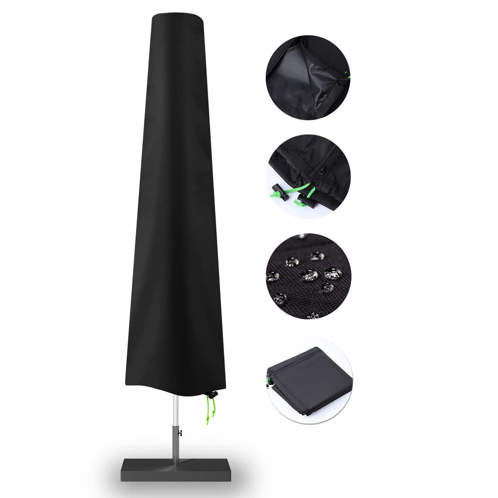REDRICH front view of black umbrella cover showing full fit and protection