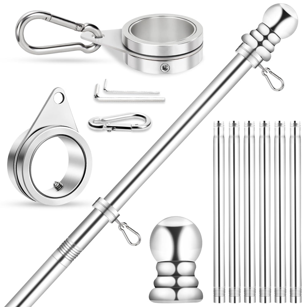 REERON front view of 7 ft flag pole kit shows sturdy pole and clean finish for durable display