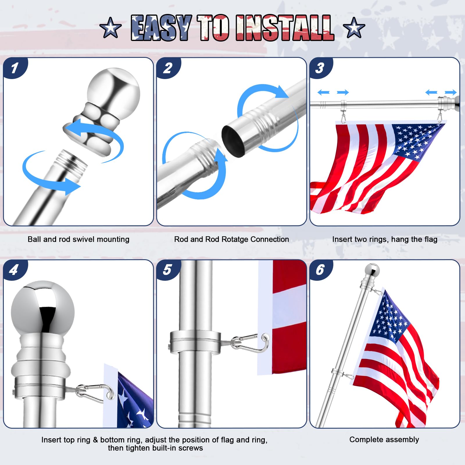 REERON pole mounted on porch wall illustrating tidy flag display and space-saving placement