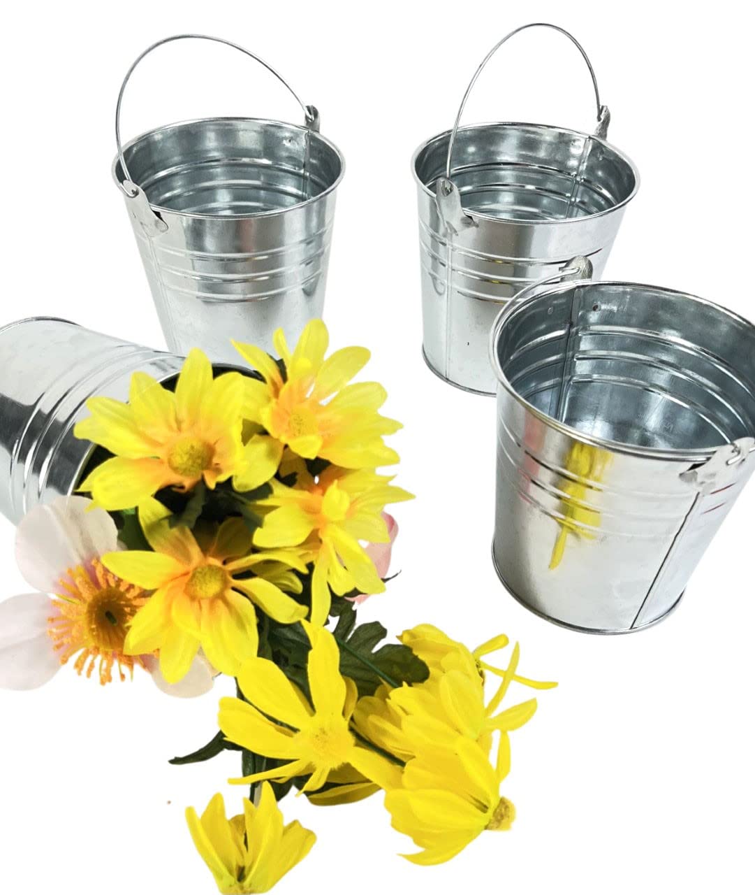 REGENT front view of four galvanized buckets showing rustic finish and versatility