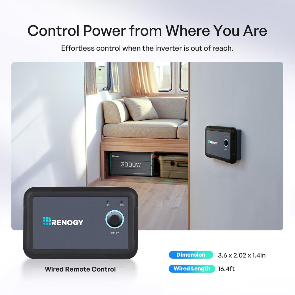 Renogy inverter P2 LED status close-up indicating protection and operational feedback
