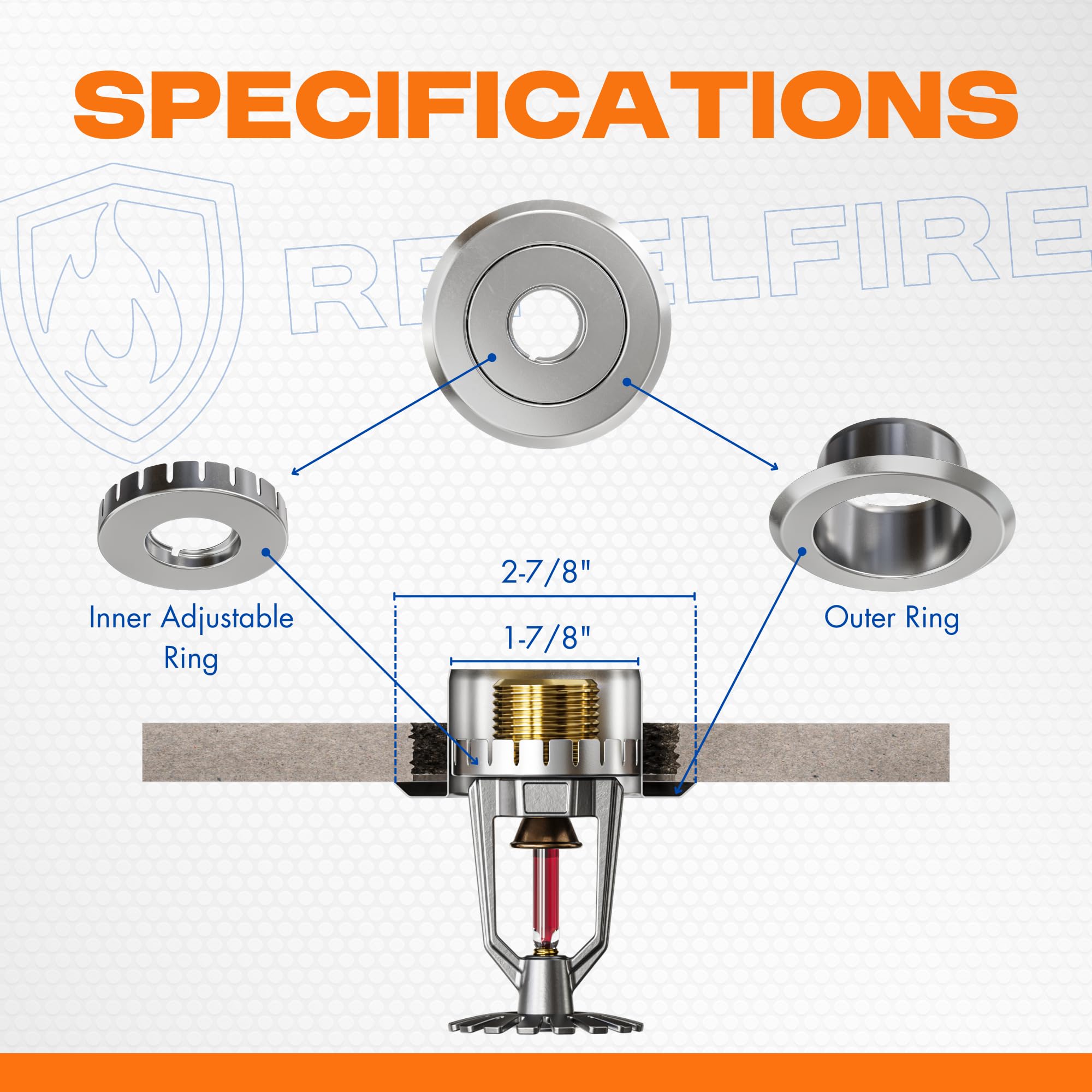 RepelFire chrome trim inner opening measurement showing compatibility with inner ring