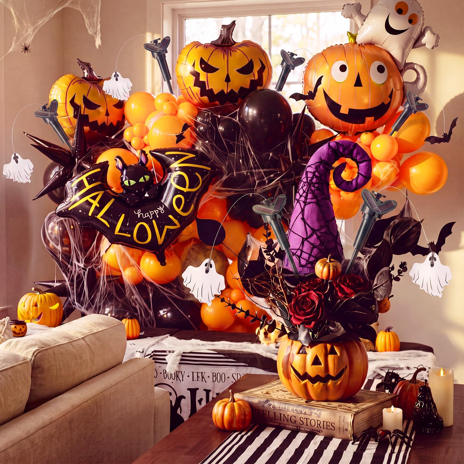 Retisee porch planter scene with bats and ghosts, instant festive entrance appeal