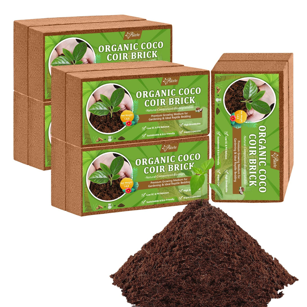 Riare front packaging showing ten coco coir bricks and benefits
