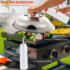 RINPIR melting dome and cast-iron burger press showing even melt and sear benefit