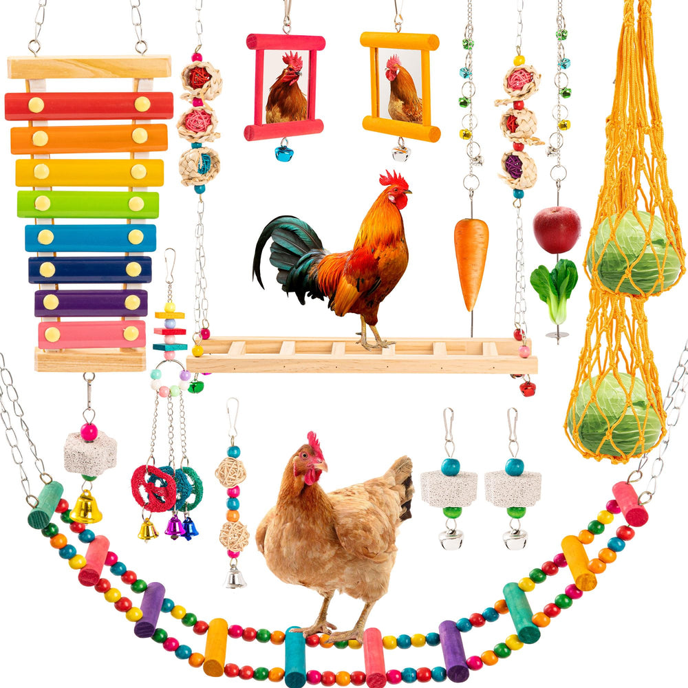 RLRICH kit front view showing all 14 pieces for instant coop enrichment