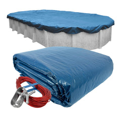 Robelle front view of 15x27 ft cover showing full oval fit and winter protection