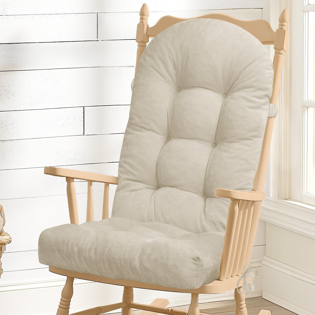 ROFIEJOX front view showing tufted cream cushion and neat edges for visual comfort