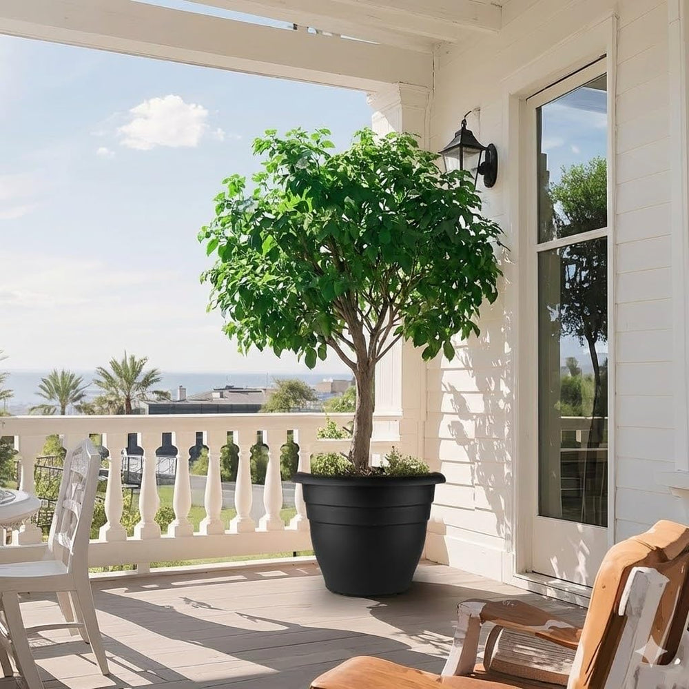RooTrimmer set of pots on patio demonstrating cohesive outdoor styling benefit