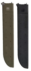 Rothco olive drab plastic machete sheath front view showing clip and protection