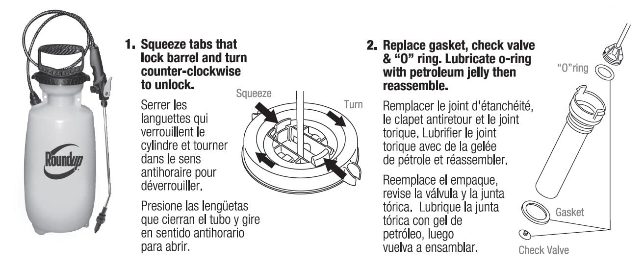 Roundup parts placed beside a handheld sprayer showing compatibility advantage
