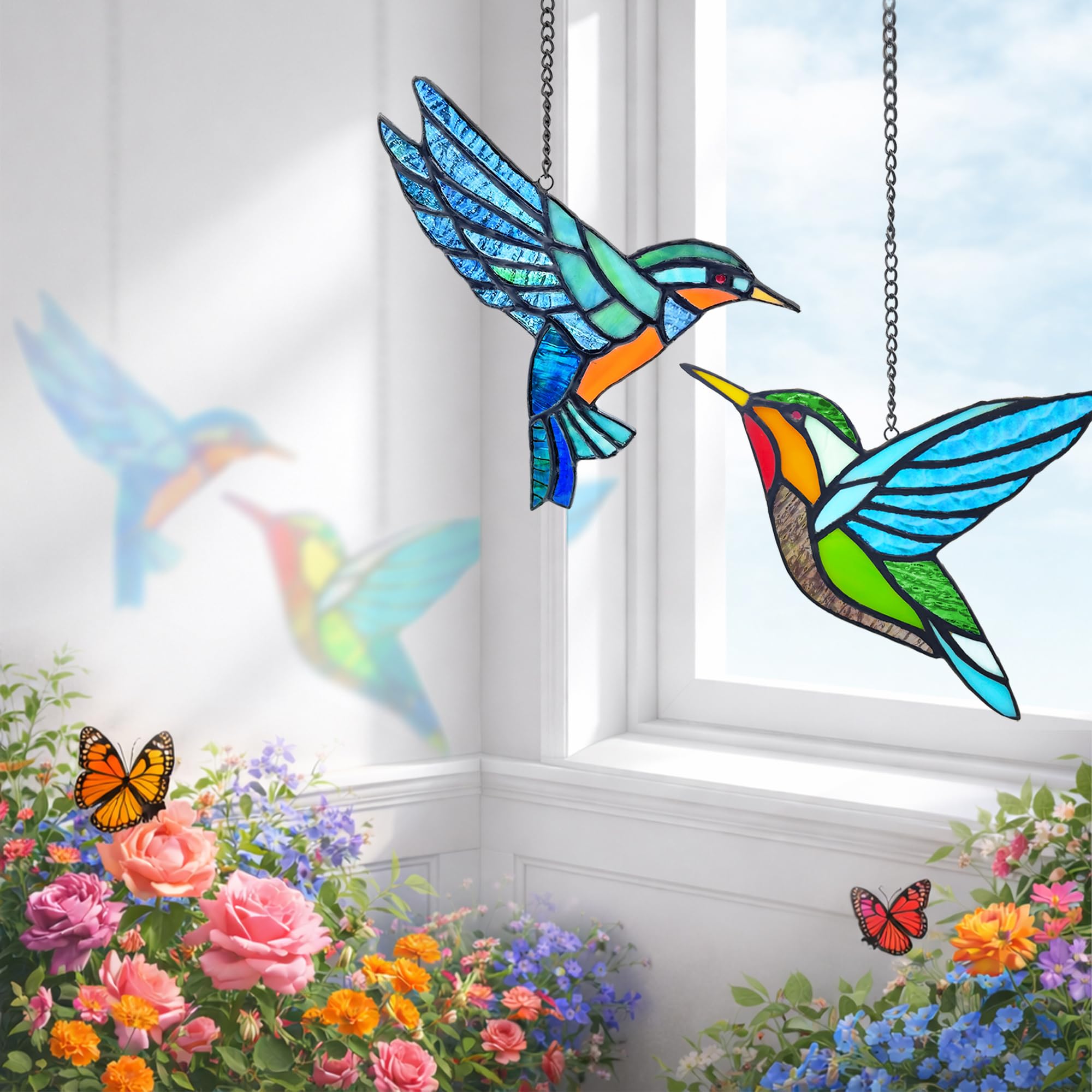 Royxen hummingbird hung on porch offering cheerful outdoor accent