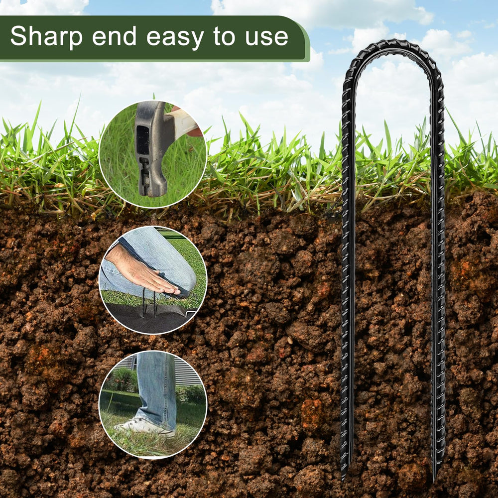 RUIJOROO stakes used in garden setting keeping landscape fabric flat and neat