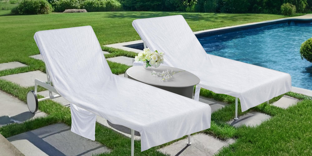 Ruikyhom towel laid on a standard chaise showing size and coverage benefit
