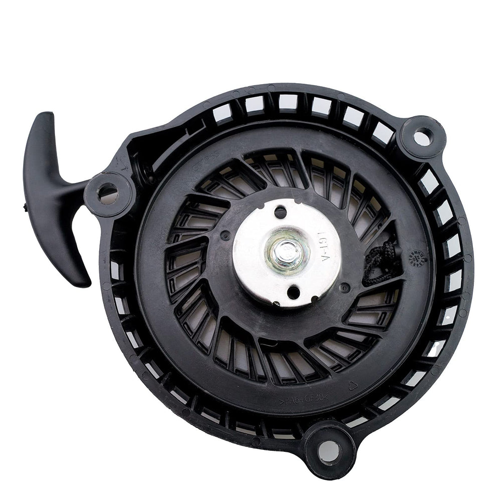Ruma recoil starter mounted on Powermore engine showing exact fit