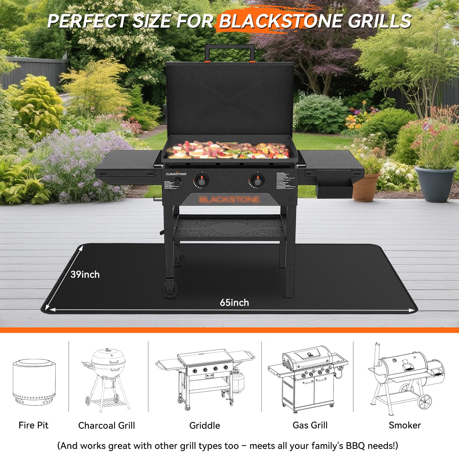 rumlick mat under Blackstone griddle protecting patio from grease