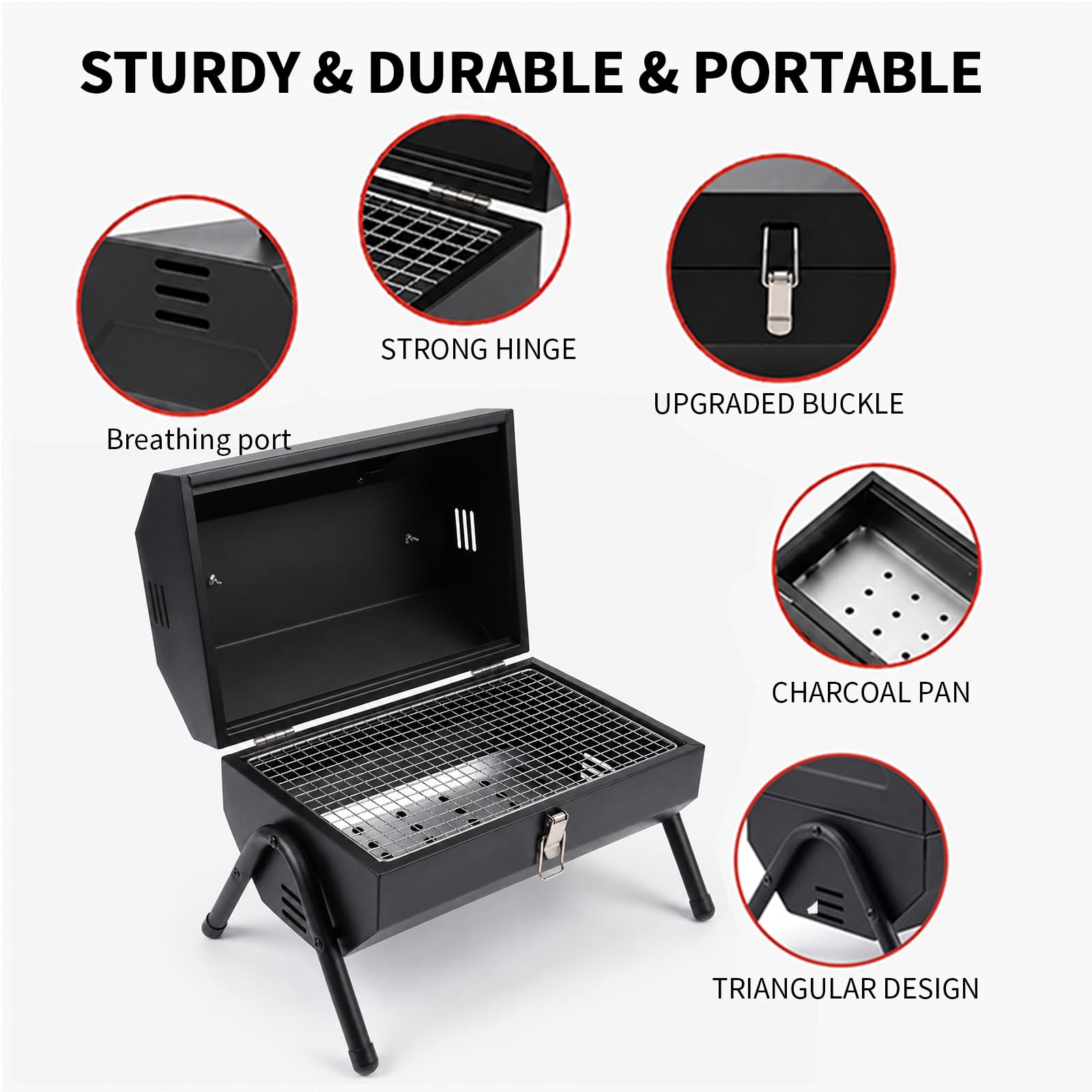 Run Jee charcoal tray and ventilation detail illustrating even heating and cleaner ash