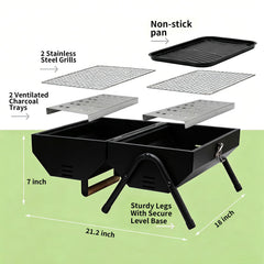 Run Jee dual-sided grill and griddle cooking different foods for versatile grilling
