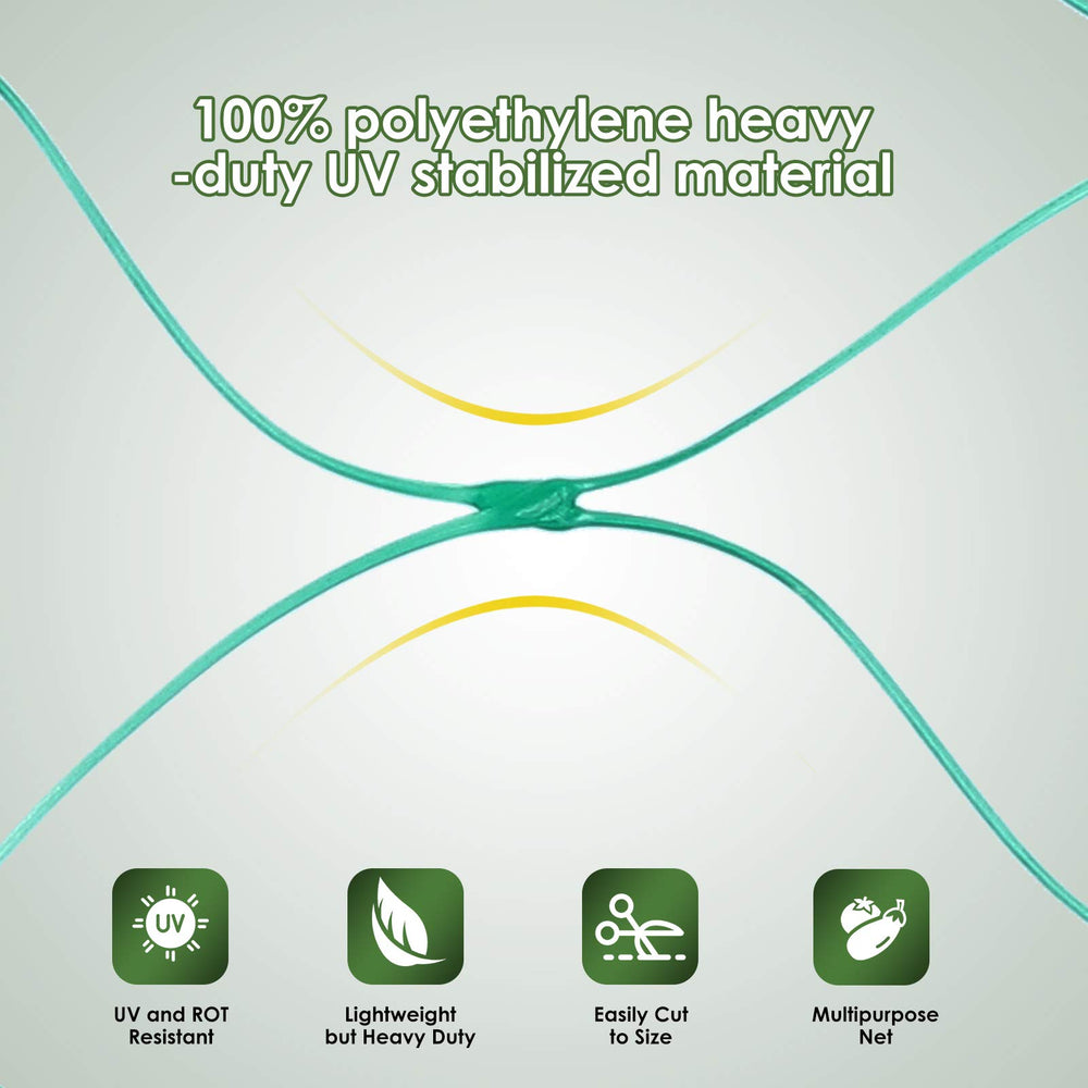 Ruolan netting next to yard tools showing 13x20ft scale and coverage