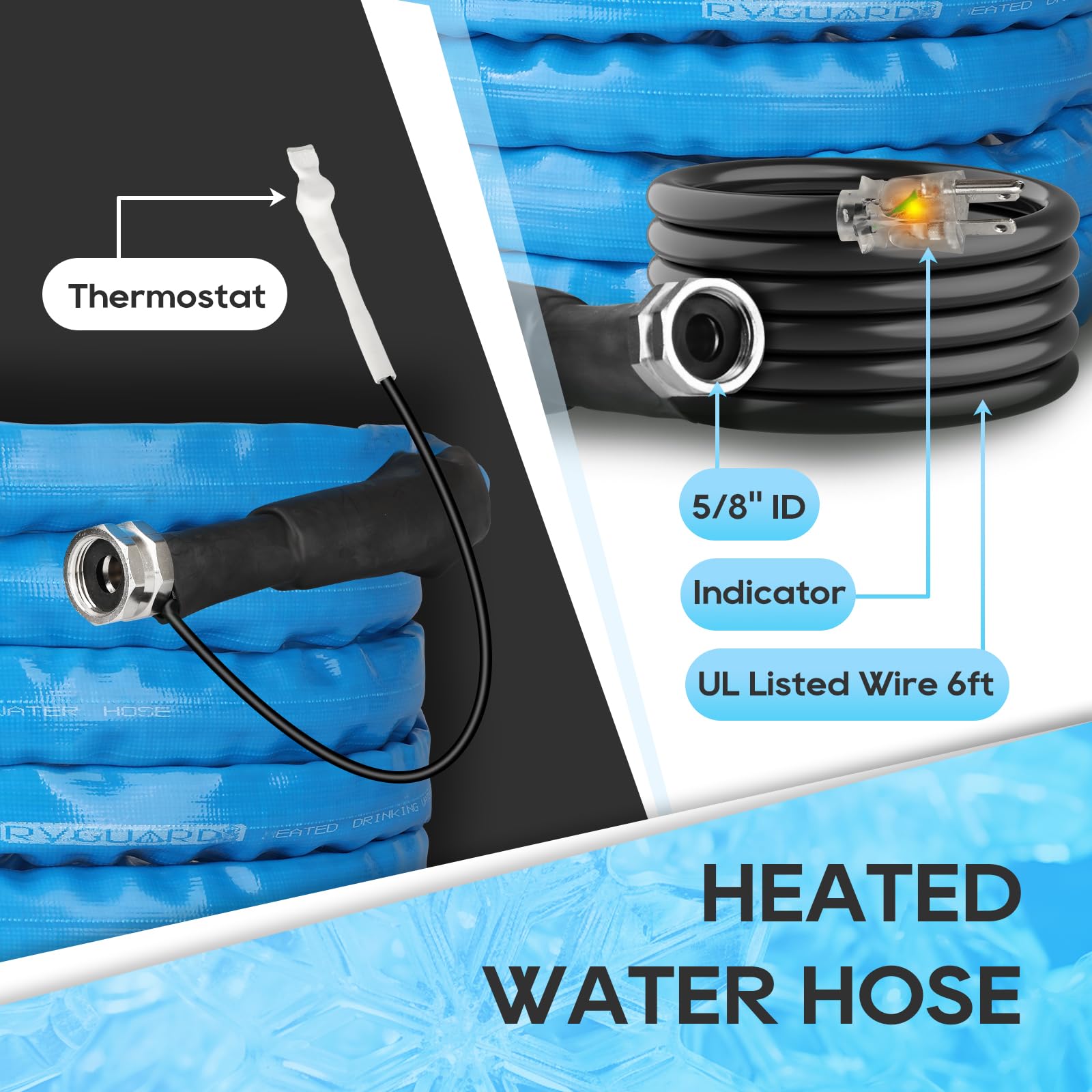RVGUARD hose laid in snow demonstrating cold-weather durability