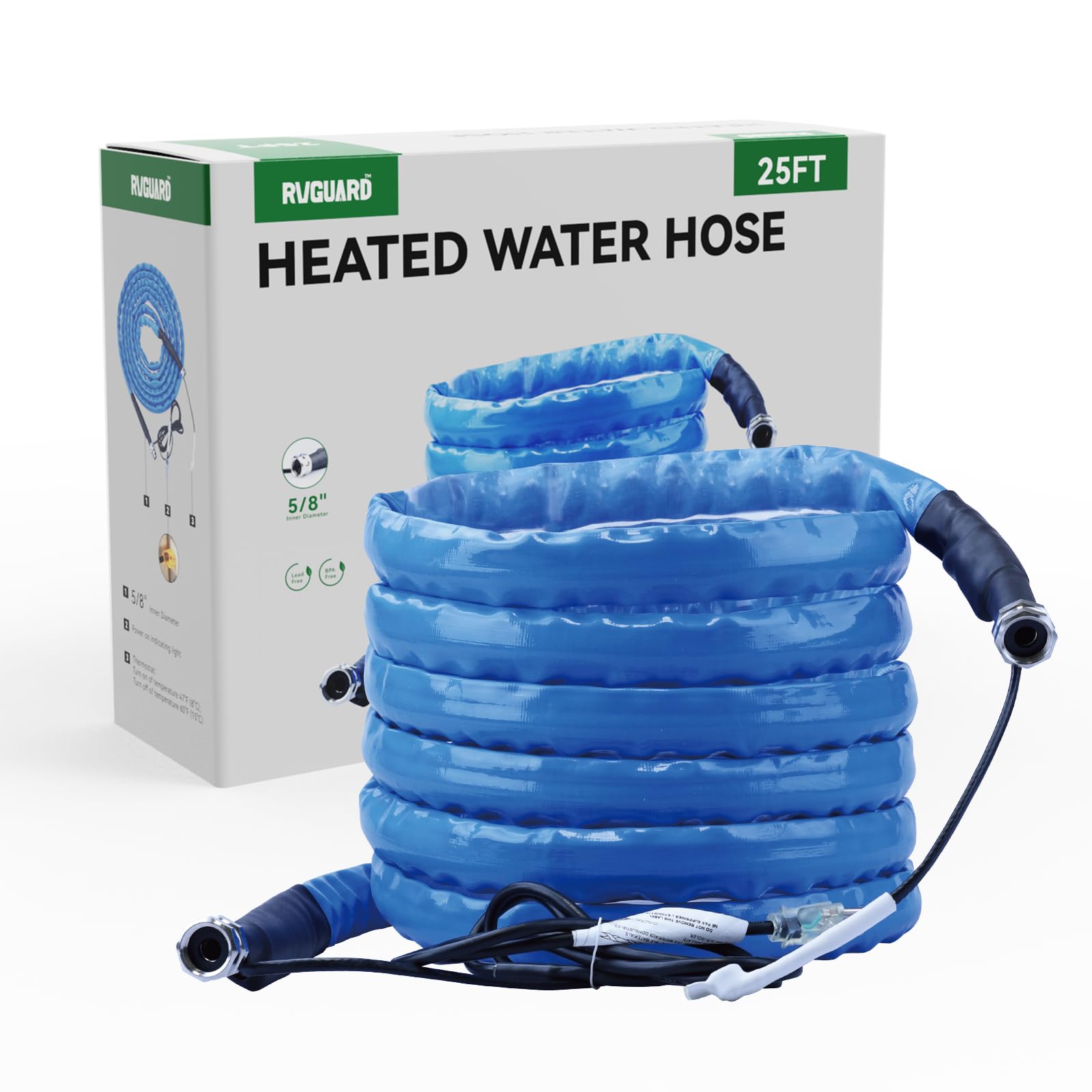 RVGUARD hose with 3/4 inch GHT adapter ready for easy hookup