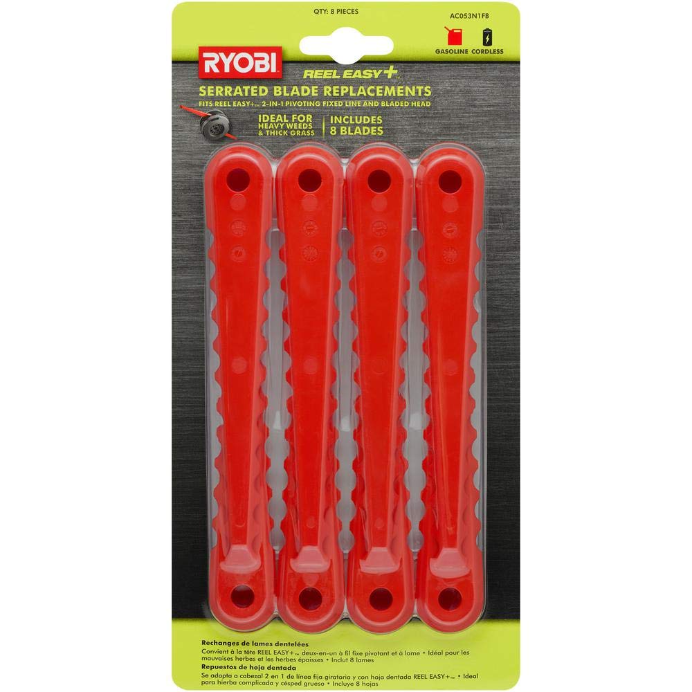RYOBI front packaging showing 8-pack blades and clear part identity for quick replacement