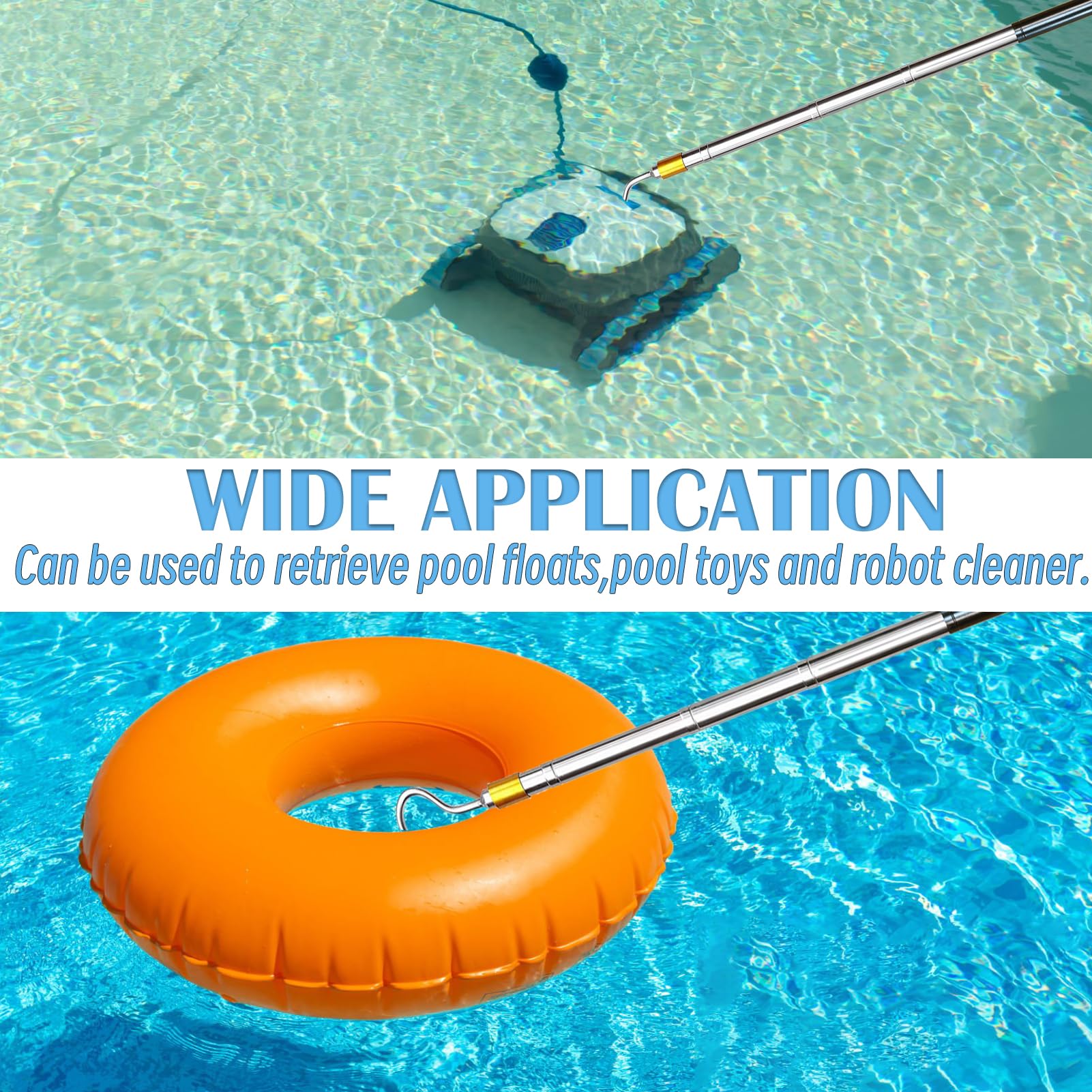 Sadoia extended pole reaching into skimmer during real-use cleanup