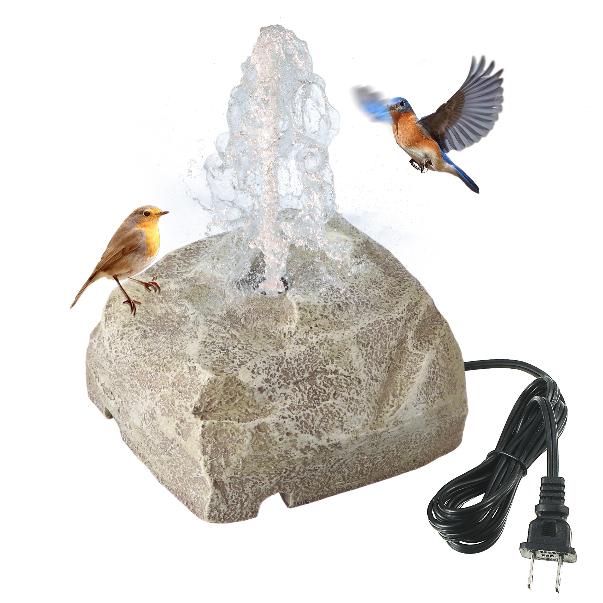Saillong beige rock fountain front view showing natural look and bird attraction