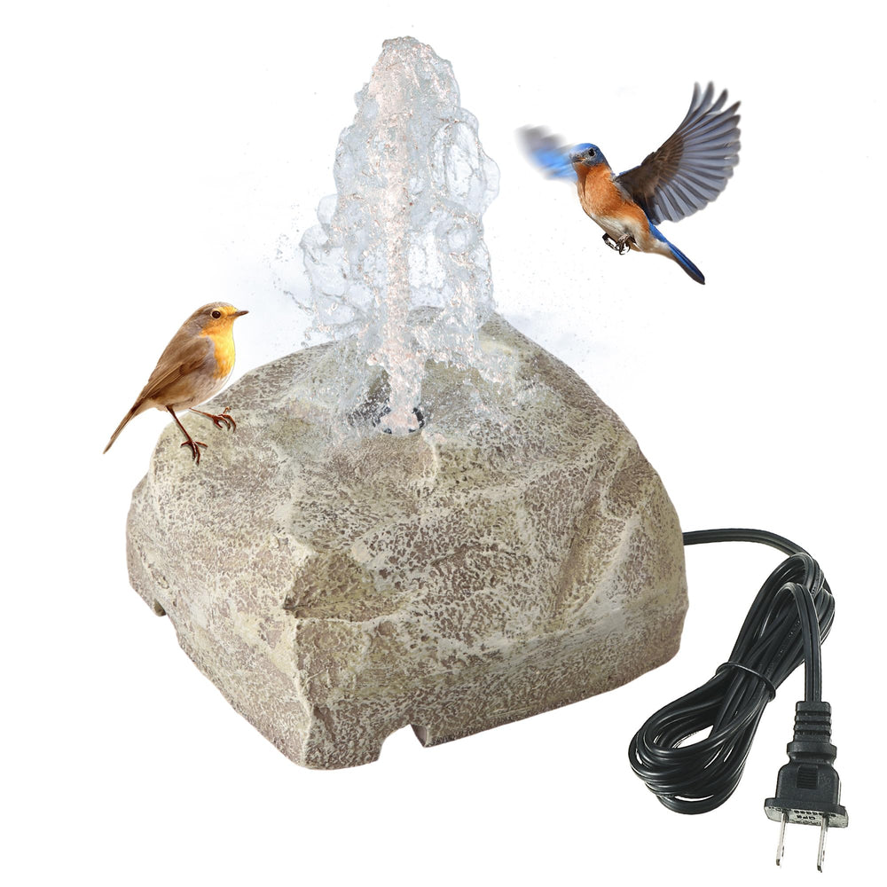 Saillong beige rock fountain front view showing natural look and bird attraction