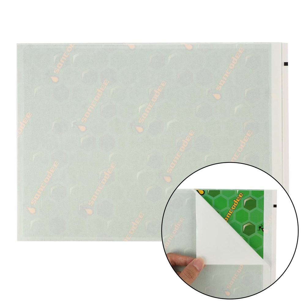 Sancodee hands peeling backing off card for quick installation and residue-free handling