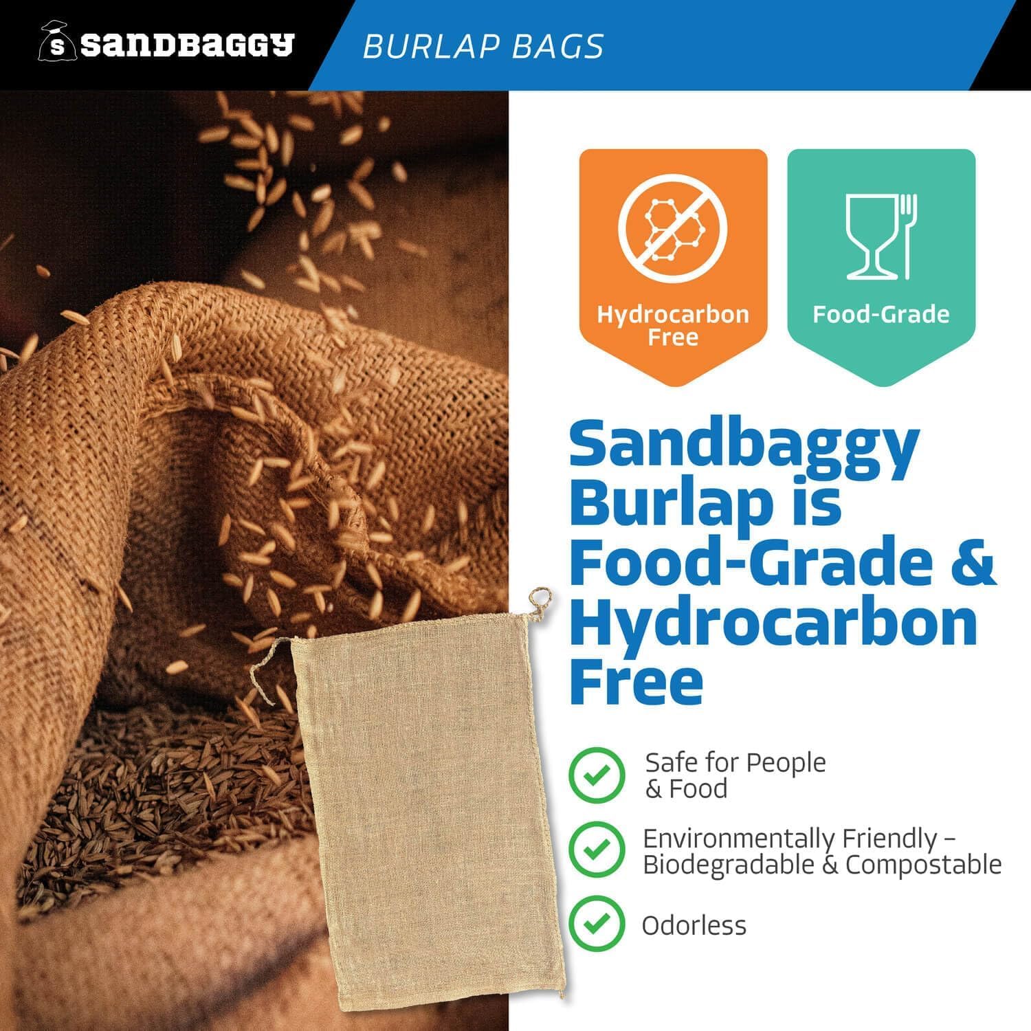 Sandbaggy bag next to garden pot and hose showing 22x36 size and scale benefit