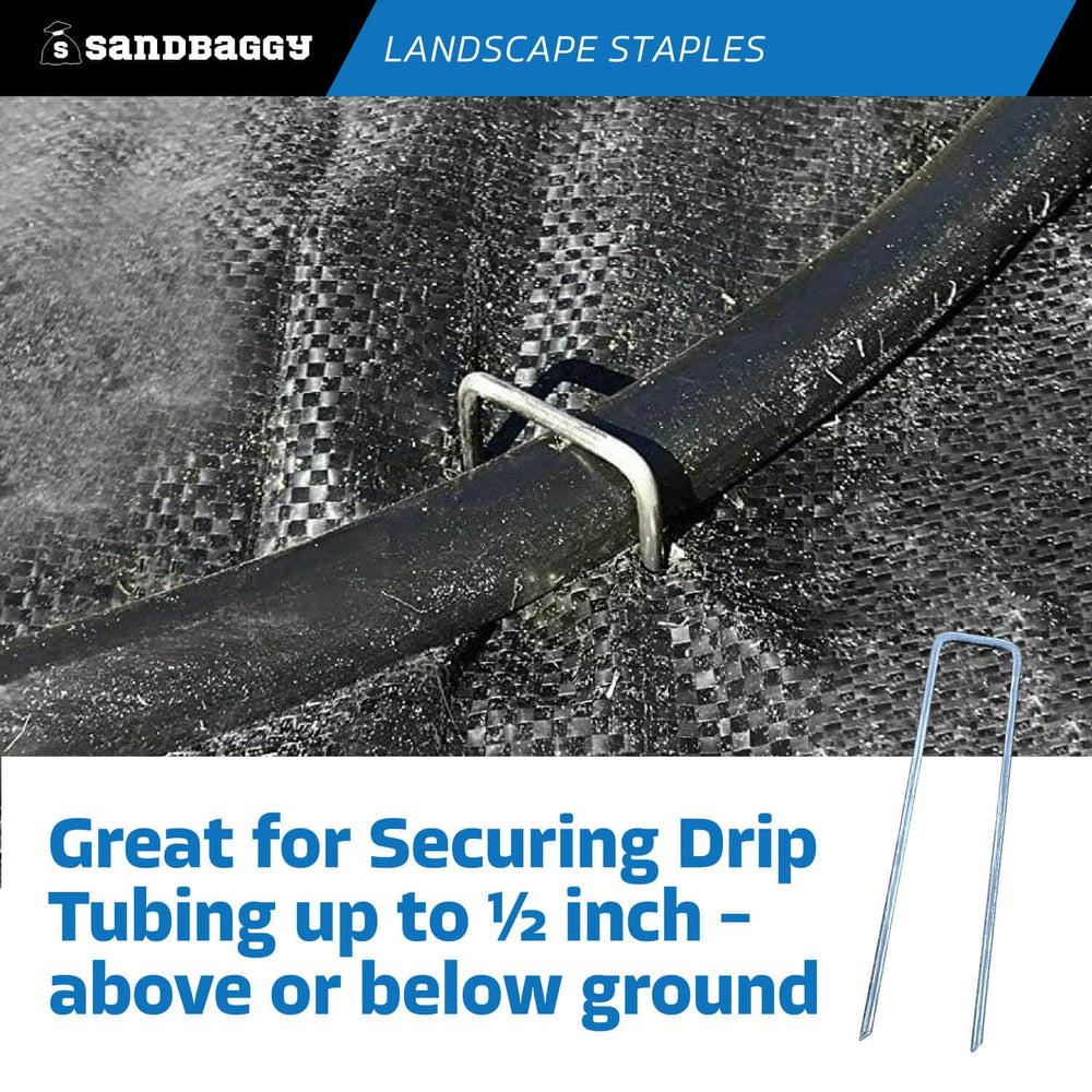 Sandbaggy staples in a contractor tool bag ready for fast installation
