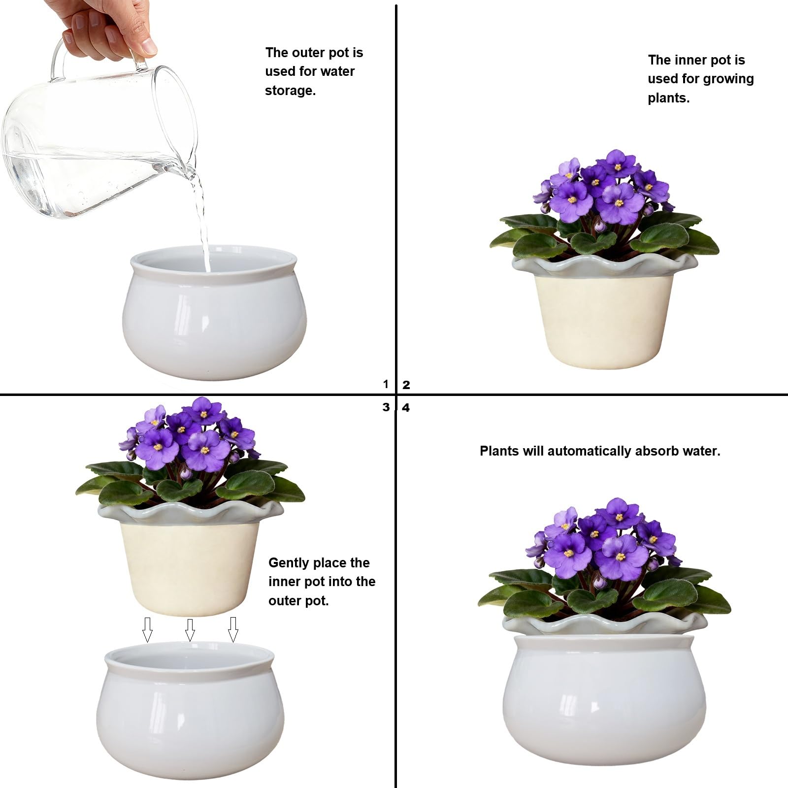 Sanmudecor planter with African violet on windowsill offering consistent moisture