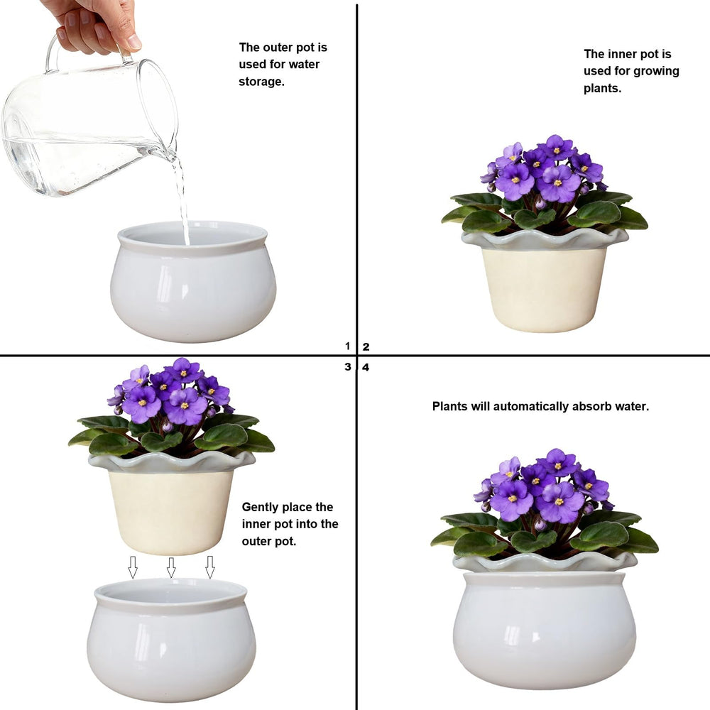 Sanmudecor planter with African violet on windowsill offering consistent moisture