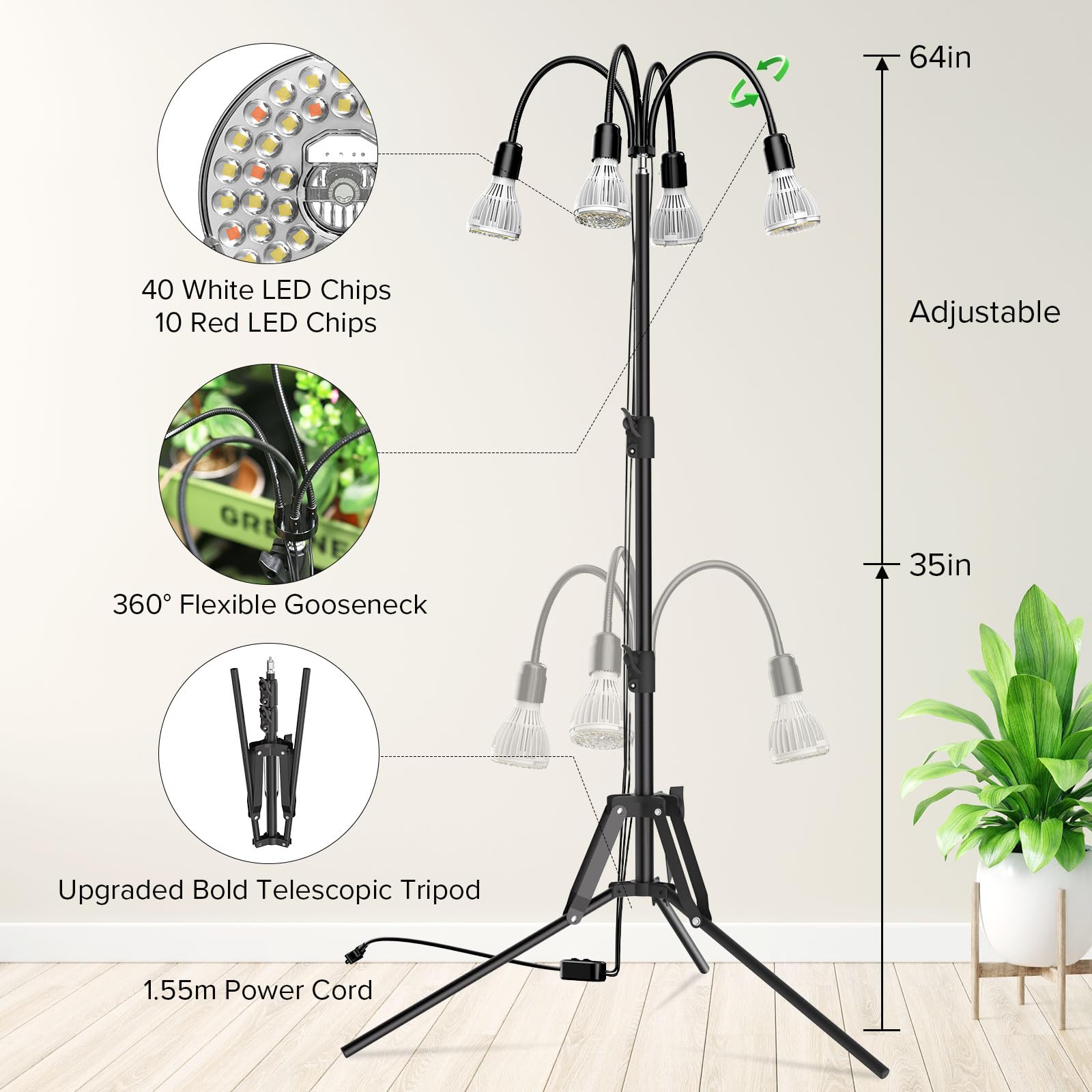 SANSI gooseneck adjustment demonstrating precise directional lighting control for plants