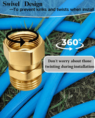 SARANICE adapter attached to garden hose in use preventing twists and kinks