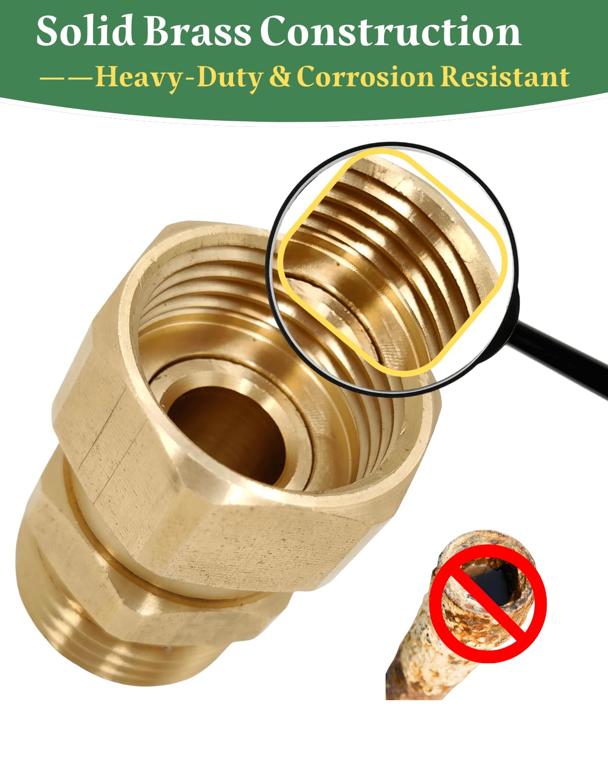 SARANICE adapter side profile showing solid brass construction resisting rust