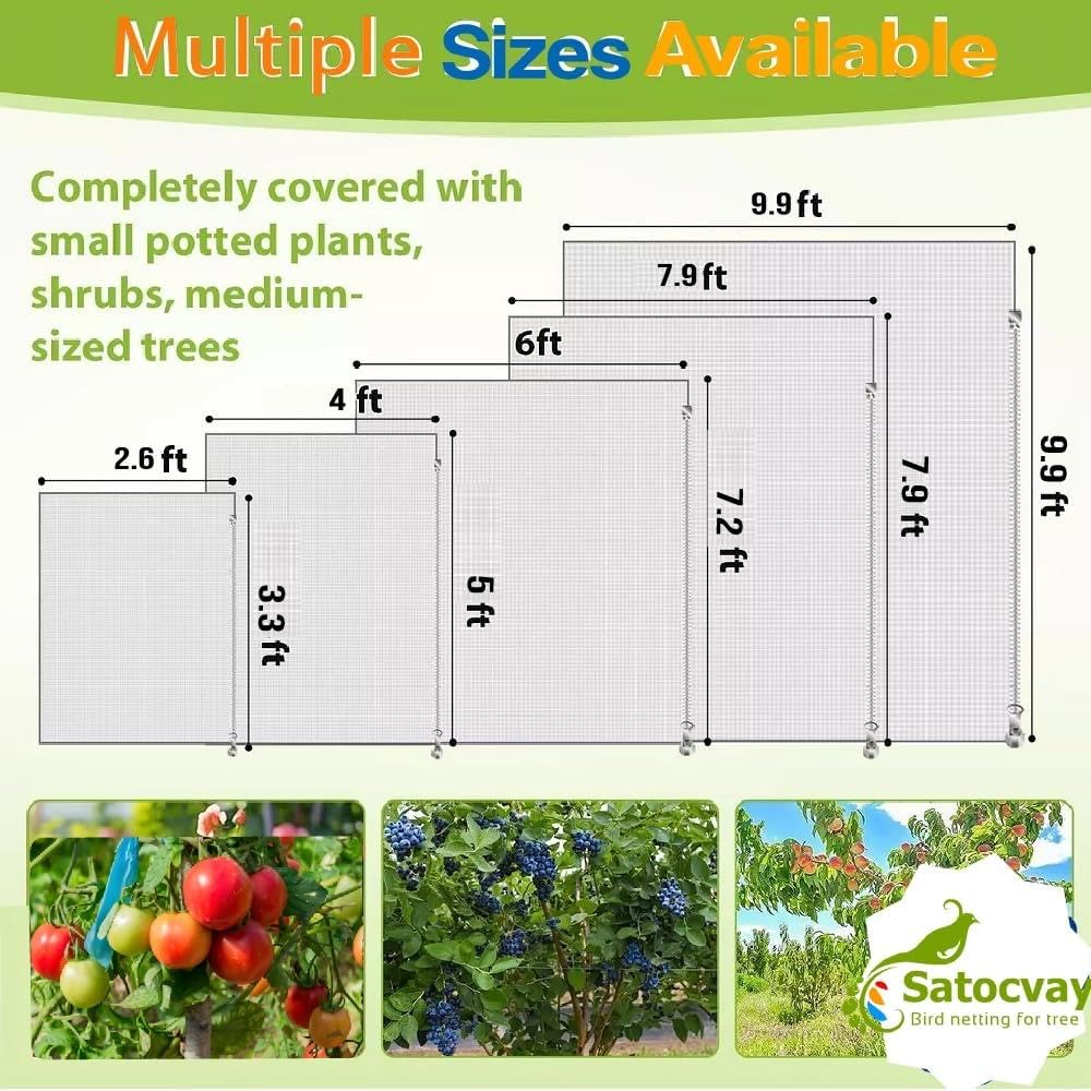 SATOCVAY netting around tomato plant with open drawstring for quick harvest