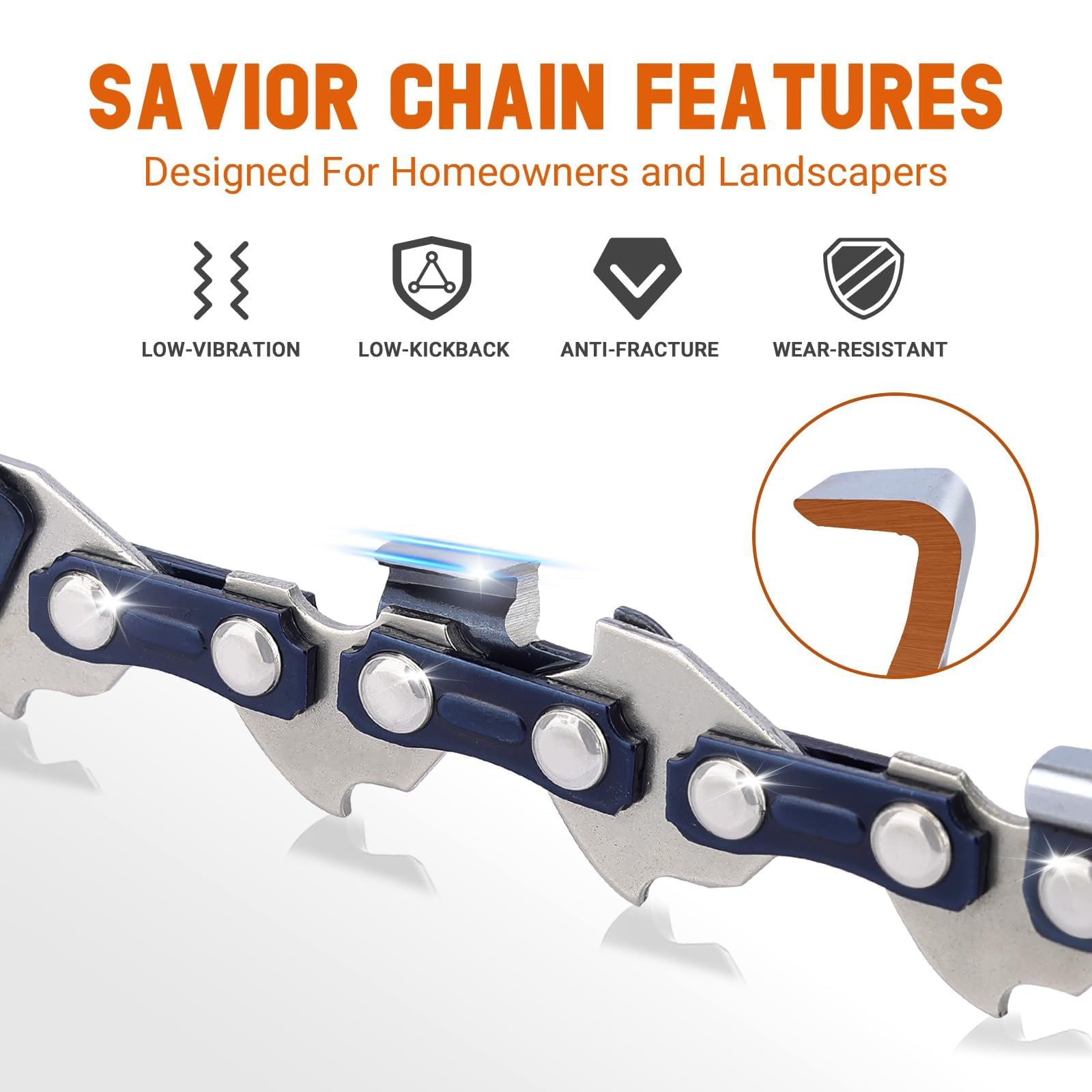savior chain rivet detail highlighting heat-treated links for stronger, longer-lasting connections