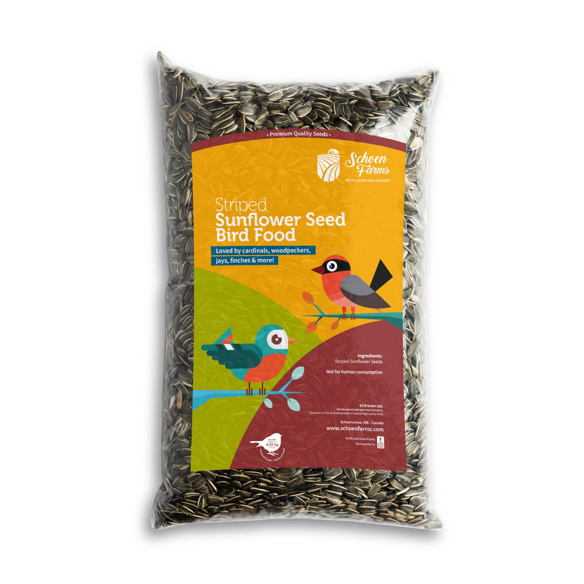 Schoen Farms bag front view showing product and benefits