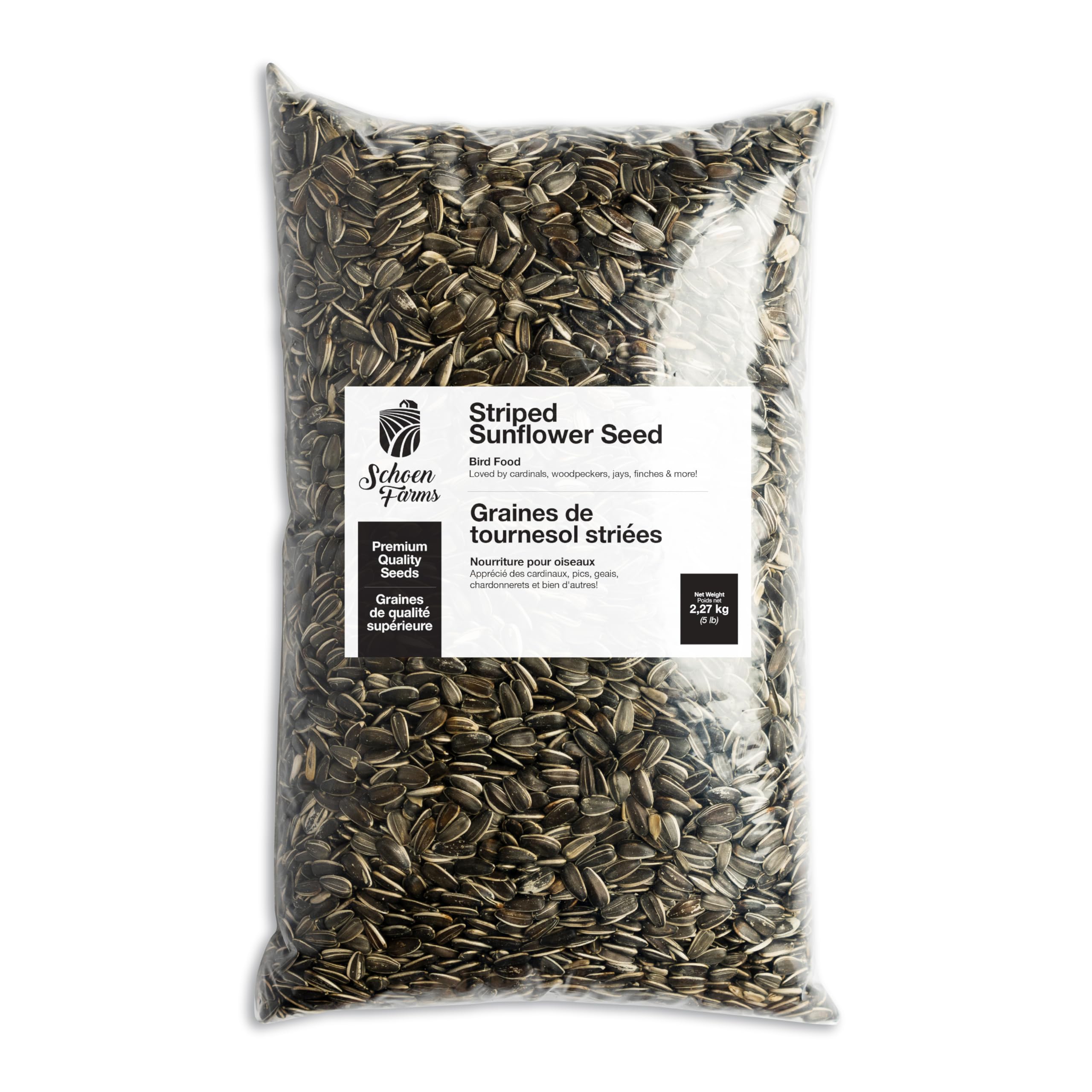 Schoen Farms front packaging showing premium hulled seeds and benefits