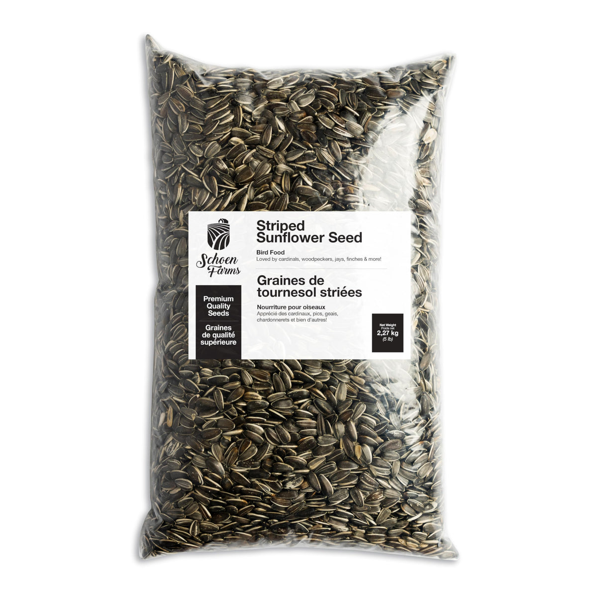 Schoen Farms front packaging showing premium hulled seeds and benefits