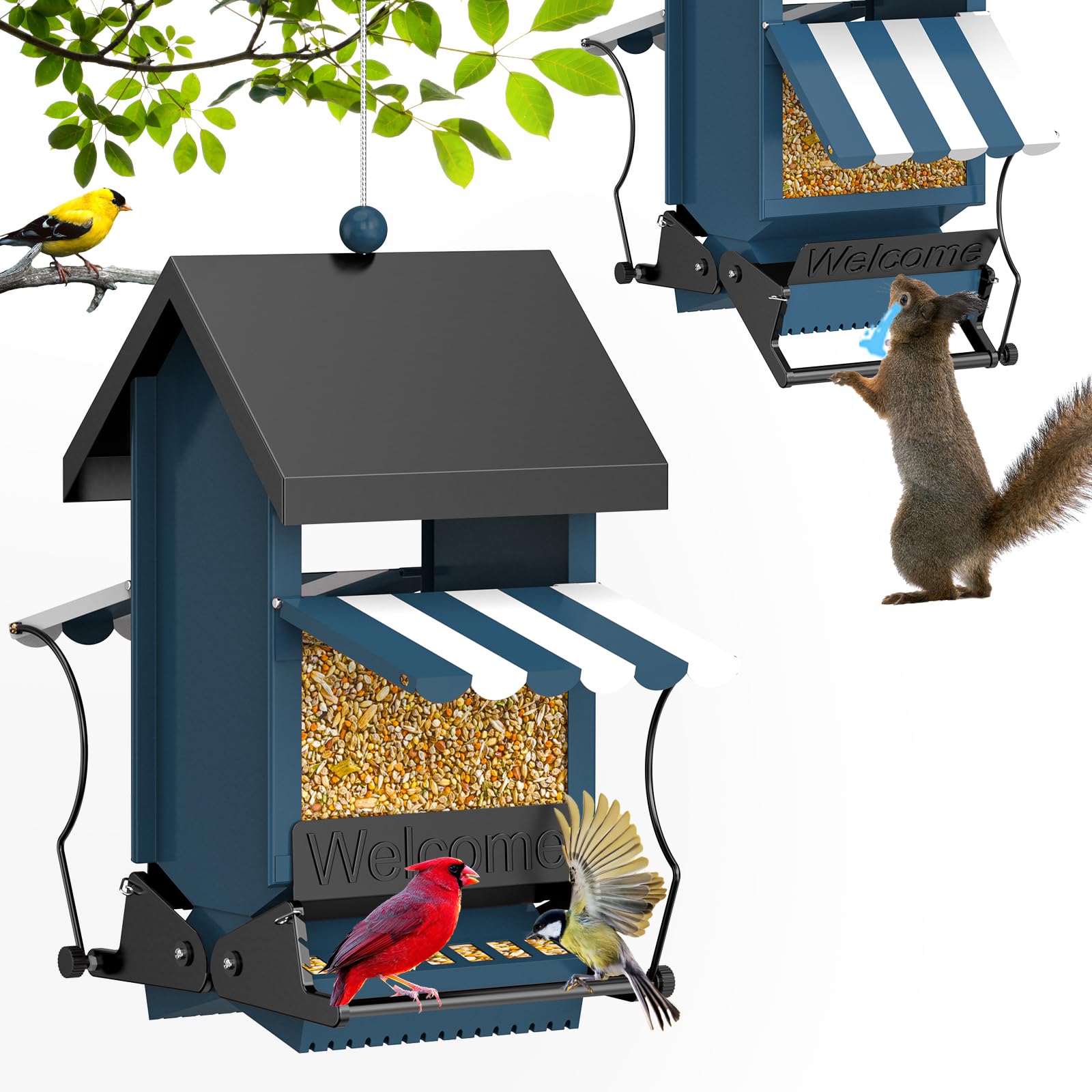 ScinDa feeder front view showing design and hanging hook for easy placement