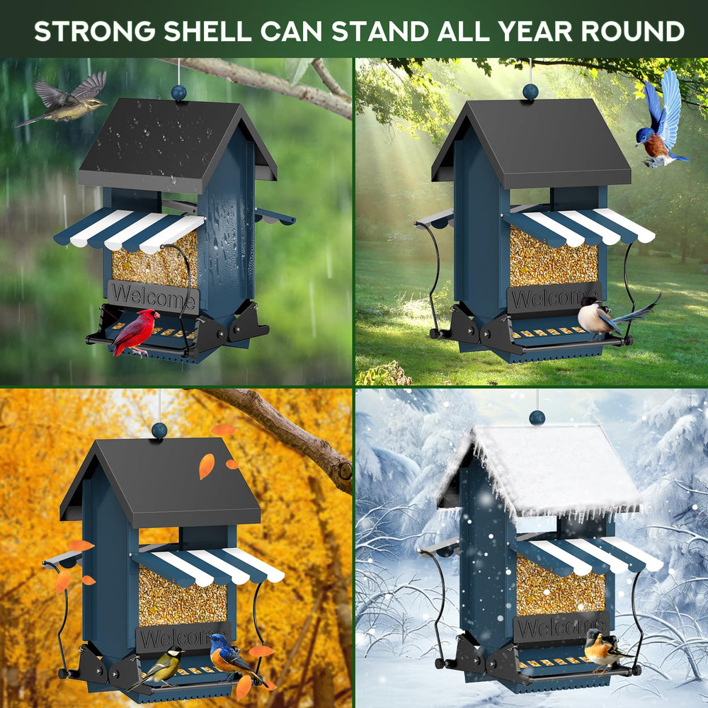 ScinDa feeder seed chamber interior showing capacity and weatherproof construction