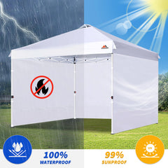 SCOCANOPY sidewall attached to canopy in use offering privacy and rain defense