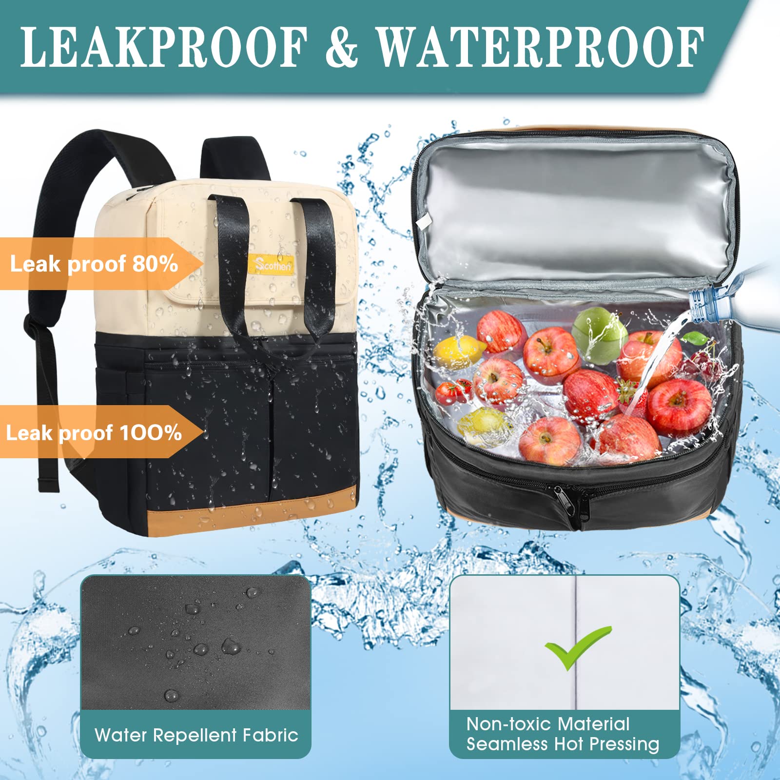 Scothen lower compartment with ice packs demonstrating long-lasting cold retention benefits
