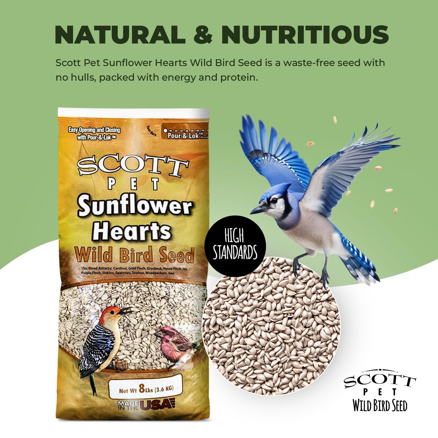 Scott Pet sunflower hearts in a platform feeder encouraging bird visits
